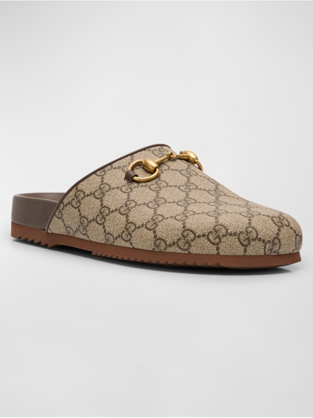 Gucci Brown GG Canvas Horsebit Mule with Gold Hardware